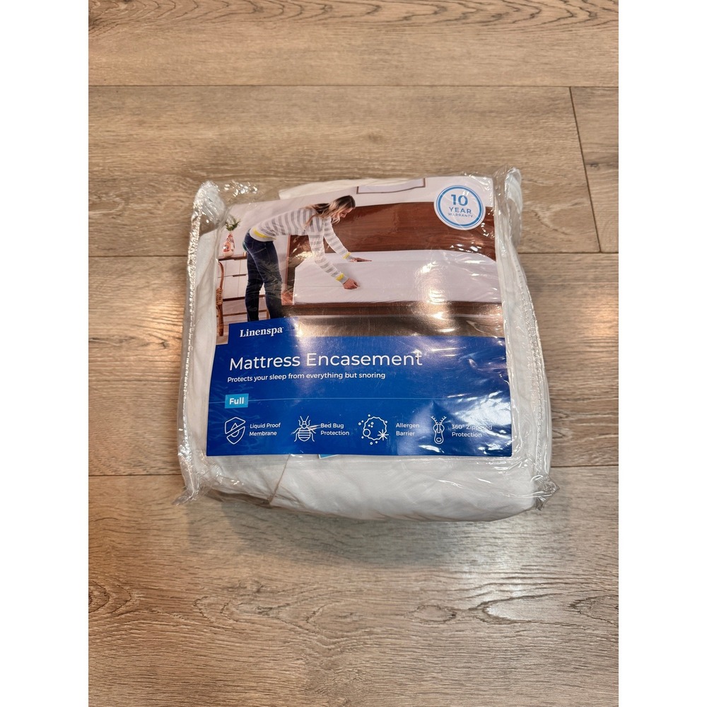 Linenspa Full Size Mattress‎ Encasement Waterproof Bed Bug Protection White